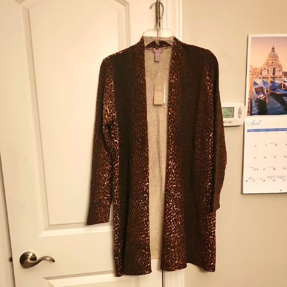 Chico's Speckled Cheetah "Layla" Duster Cardigan in Cocoa Bean Size 1 US 8 NWT - Picture 1 of 7